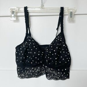 VS Pink Black Lace Rhinestone Bralette